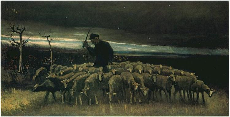 Shepherd With A Flock Of Sheep